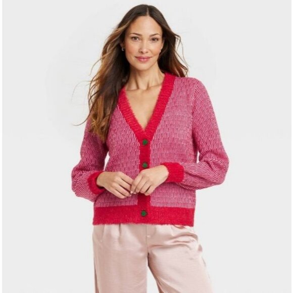 33 Degrees Women's Tree Button Graphic Cardigan Red Size XXL - Picture 1 of 6